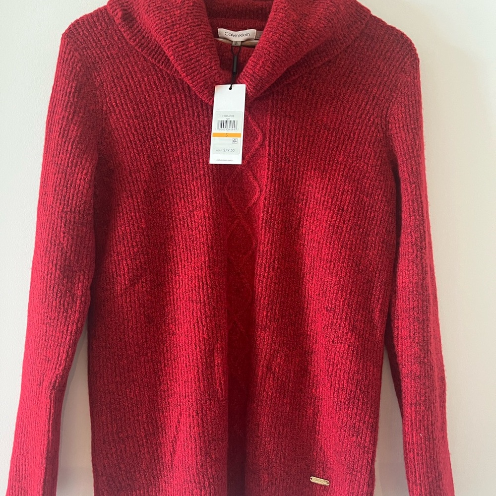 Calvin Klein Vibrant Red Cowl Neck Sweater